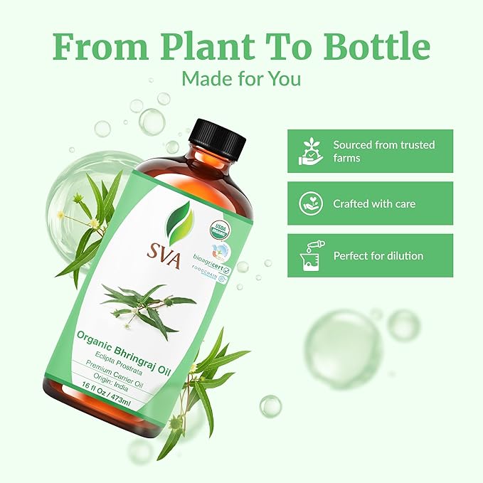 SVA Organic Bhringraj Oil 16oz Premium Carrier Oil for Hair Care, Hair Oiling, Scalp Massage, & Skin Care - Bloomnest