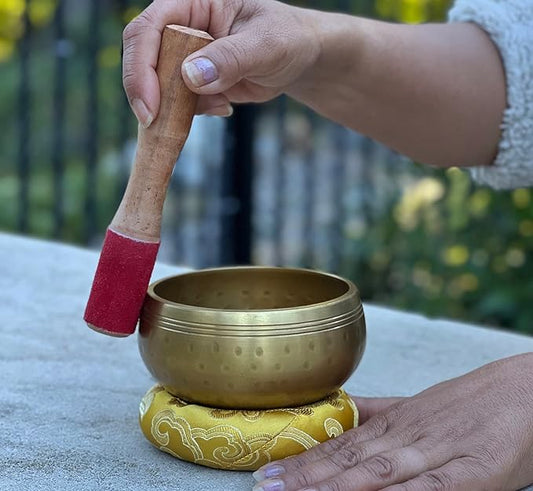 DharmaObjects Tibetan Hand Hammered 4.5 Inches Singing Bowl Cushion Mallet Set - Bloomnest