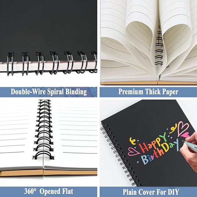 12Pack Small Spiral Notebook A5, 8.25x5.5” 120 Lined Pages Black & Brown Wide Ruled Spiral Journal Bulk Blank Kraft Cover Spiral Bound Notebook & Writing Pads for Home Office Meeting Work Note Taking - Bloomnest