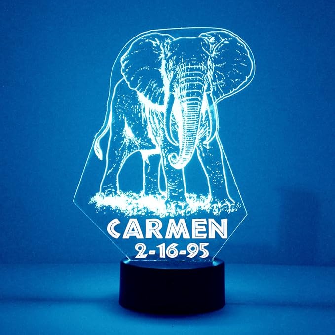 MMS Elephant LED Night Light Lamp, Personalized with Your Name or Text, Remote Control with 16 Colors, 4 Light Modes, Customized Gift LED Lamp Sign Display Lights Up, USB Cord or Battery - Bloomnest
