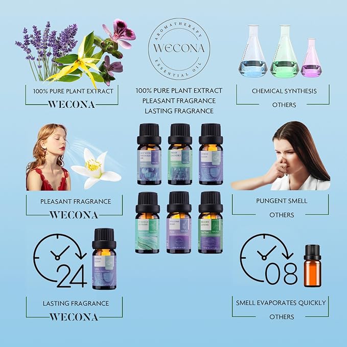Essential Oils for Laundry - 100% Pure Essential Oils for Diffusers for Home,6x10ml(Clean)- Aromatherapy Oils for Humidifiers,Wool Dryer Balls,Clean Linen - Bloomnest