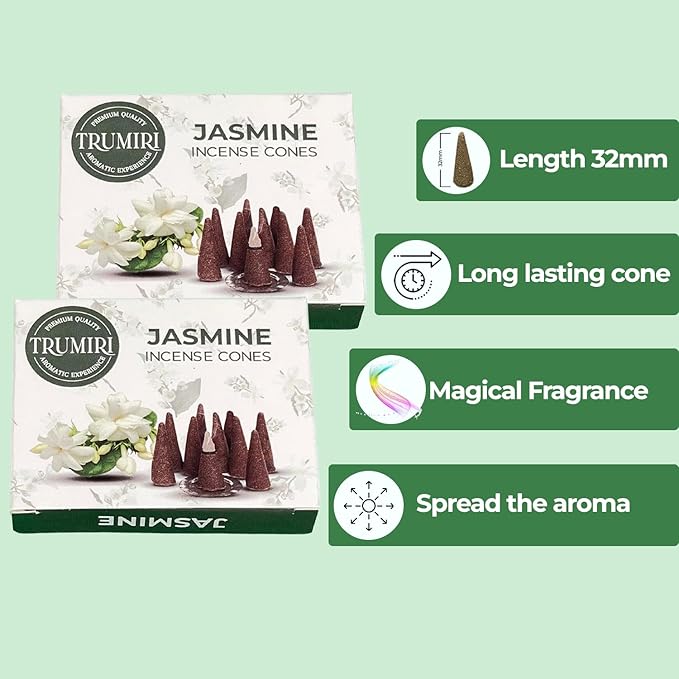 TRUMIRI Jasmine Incense Cones - Total 20 Cone Incense - Dual Pack of 10 Insence Cones - Incense Cones Scented - Cone Incense Scents - Insense Cones - Incent Cone TRUMIRI