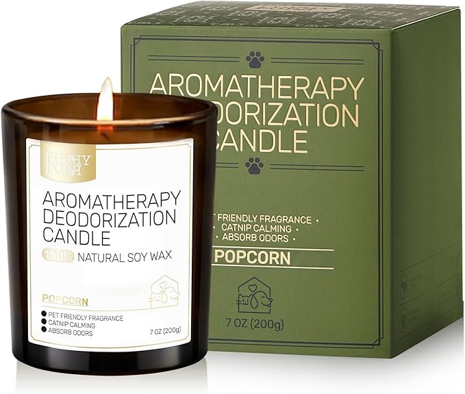 Odor Eliminating Candle, Vanilla Popcorn Scented Candle, Pet-Friendly Soy Candles, 60 Hours, 7 oz - Bloomnest