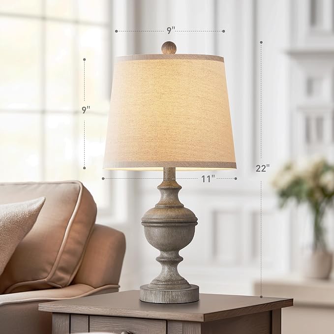PARTPHONER Retro Table Lamps Set of 2, Bedside Lamp for Bedroom Rustic Farmhouse Table Lamps for Living Room, Vintage Nightstand Lamps with White Shades, Grey - Bloomnest