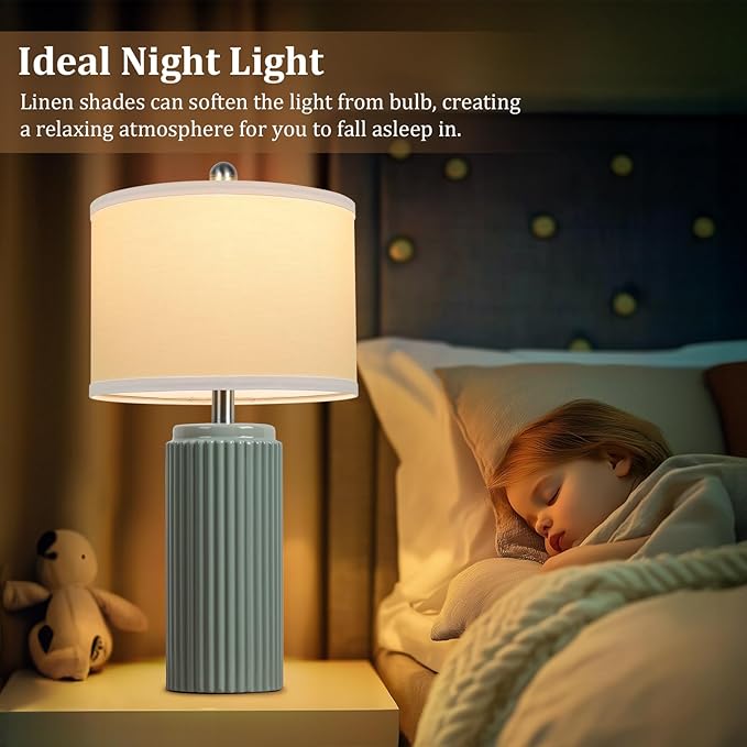TOBUSA 23.5’’ Modern Green Ceramic Table Lamps Set of 2 for Living Room, Farmhouse Ceramic Bedside Nightstand Lamps for Bedroom, Vintage Decorative Boho Lamps for Home End Table Dorm Office - Bloomnest