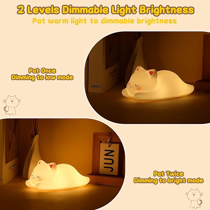 Tremdwoto Cat Night Light for Kids,Cute Colorful Night Light Baby Girl Squishy Night Lights Lamp 1/3 Hour Timer Kitty Light Dimmable Nursery Nightlight,Children's Room Decor，Gifts for Boys and Girls - Bloomnest