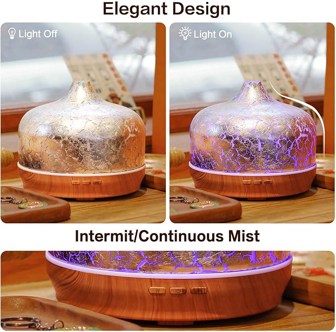 Porseme 500ml Essential Oil Diffuser Silver Plated Glass Aromatherapy Ultrasonic Humidifier - Auto Shut-Off, BPA Free for Home Hotel Yoga SPA Gift - Bloomnest