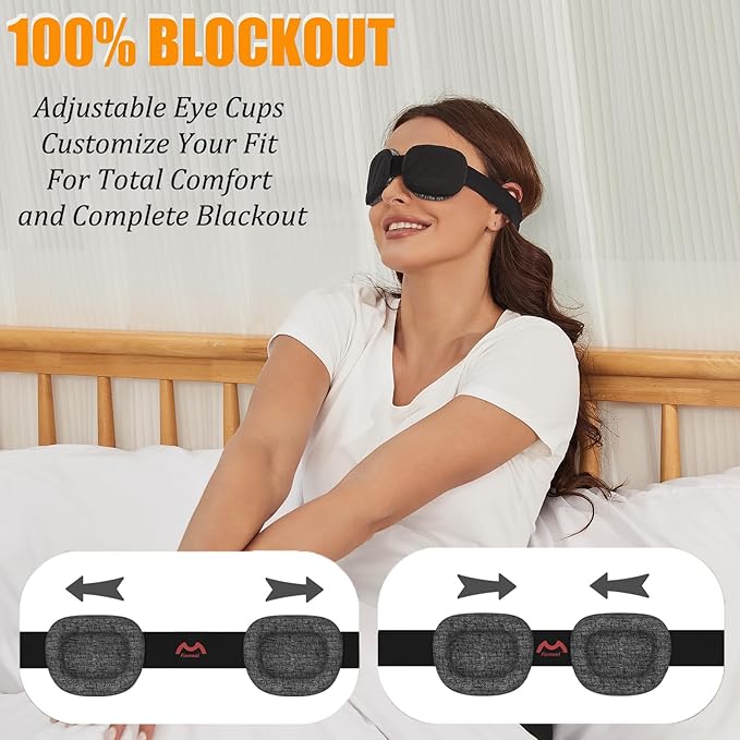 Eye Mask for Sleeping - 100% Blacking Sleep Mask for Men Women, Sleep Mask for Cpap Users with Adjustable Night Blindfold Flight, Travel, Nap, Black - Bloomnest