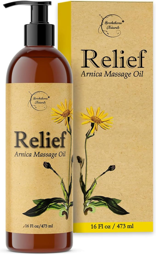 Relief Arnica Massage Oil for Massage Therapy, Home Use & Therapeutic Massaging | Great for Lymphatic Drainage, Sore Muscles & Joints | All Natural with Arnica Montana & Lemongrass Essential Oil