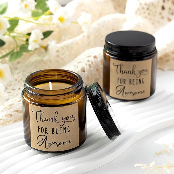 MTLEE 20 Pcs Thank You Gifts Candles 3.5 oz Employee Appreciation Inspirational Scented Soy Wax Candle Thank You Gift Christmas Gifts for Coworker Women Volunteer Teacher(Thank You,Brown) - Bloomnest