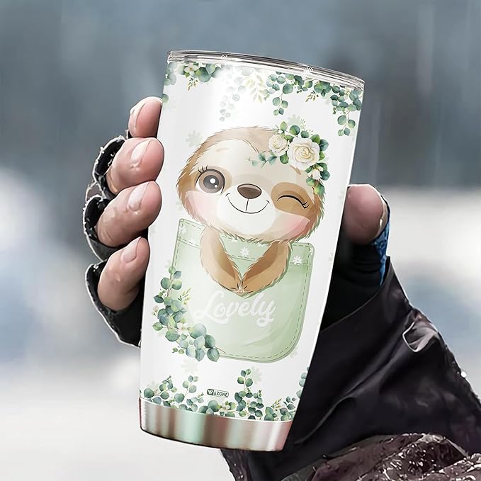 WAZONE Personalized Sloth Tumbler Cup With Lid 20oz 30oz Custom Name Animal Double Wall Vacuum Insulated Stainless Steel Coffee Travel Mug Birthday Christmas Funny Gifts For Girls Women Kids - Bloomnest