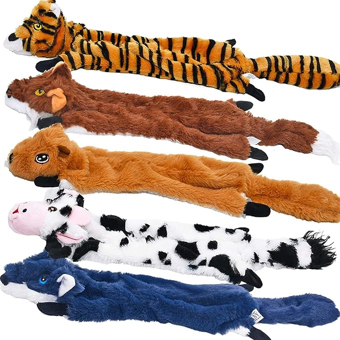 SHARLOVY Dog Squeaky Toys 5 Pack, Pet Crinkle Toy No Stuffing Animals Plush, Dog Chew for Large and Medium, Small Puppy Teething for Boredom - Bloomnest
