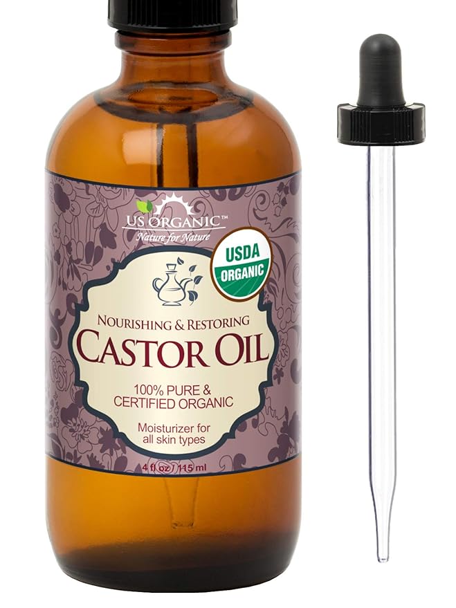 US Organic Castor Oil, USDA Certified Organic,Expeller Pressed, Hexane Free, 100% Pure & Natural moisturizing and Emollient Properties, for Skin, Hair Care, Eyelashes, DIY Projects (4 oz (115 ml))