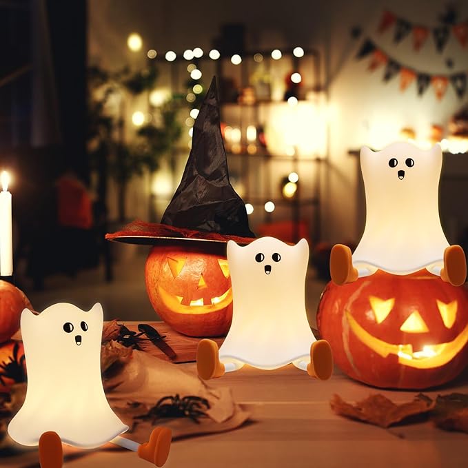 Ghost Night Light Silicone Cute Halloween Ghost Decor Night Light for Breastfeeding Squishy Ghost Nightlight Cordless Rechargeable Dimmable Touch Fun Bedside Light Lamp for Halloween Gifts - Bloomnest