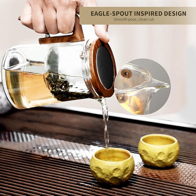 Tea Pot, Water Separation Glass Teapot with Wooden Handle, Witchcraft Magical Teapot, Glass Tea pot with Infuser Strainer, Magic Tea Pot (800ML) - Bloomnest