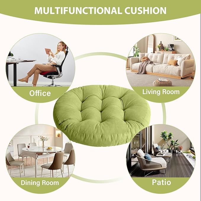 Tiita Round Cushion 22"x22" Floor Seat Pillows Meditation Pillow for Seating on Floor Windows Pad for Yoga Living Room Sofa Balcony Indoor Outdoor, Green