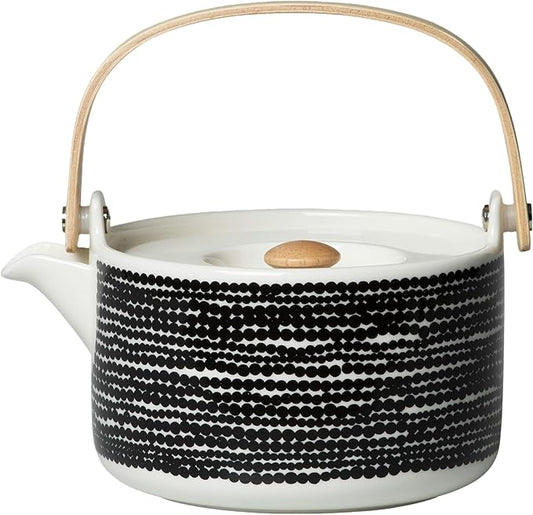 MARIMEKKO Oiva Räsymatto Stoneware Teapot — Refine Your Kitchen Décor with Our Iconic Black & White Stoneware — Stylish Ceramic Teapot with Tea Infuser Lid (26.63 oz) - Bloomnest