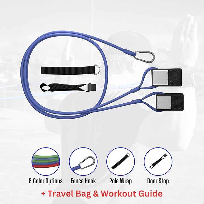 BB Bands Baseball Softball Resistance Training Bands - Arm Strength, Pitching Conditioning Equipment, 3 Strengths (Youth, Adult, Heavy), 7 Colors, Includes Anchor Strap, Door Mount, Bag, Workout Guide - Bloomnest