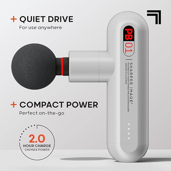 Sharper Image Powerboost Move - Mini Percussion Massage Gun| 4 Attachments, 4 Speeds| Full Body Back & Shoulder Massager| Muscle Recovery & Pain Relief| Deep Tissue Massage Tool| Wellness Gift - Bloomnest