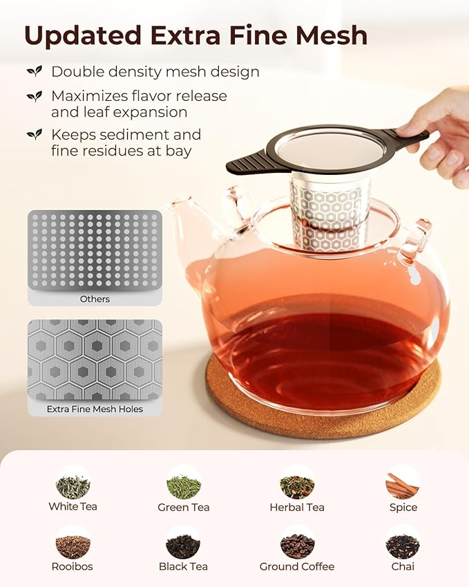 Reinmoson 2 Pack Extra Fine Mesh Tea Strainers for Loose Tea Single Cup, 304 Stainless Steel and Food Grade Silicone Loose Leaf Tea Steeper Tea Strainers & Filters for Black Tea, Coffee, Rooibos, etc - Bloomnest