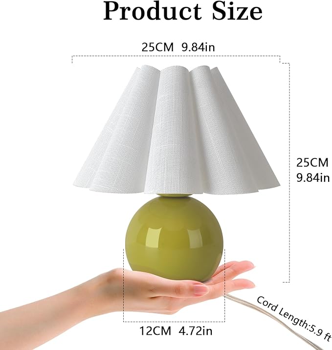 Green Small Bedside Mini Table Lamp for Bedroom, Cute Bedroom Lamps for Nightstand, Cute Mini Table Lamps for Small Spaces with Scalloped Shade for Kitchen Counter, Bookshelf, Kids Dorm - Bloomnest