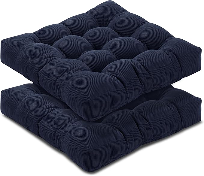 Floor Pillow Cushions for Adults Sitting Large Big Pillows for Floor Seating Square Memory Foam Thick Tufted, 22 x 22 Inch, Set of 2, Navy Blue - Bloomnest