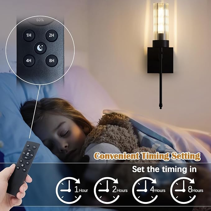 Battery Operated Wall Sconce Set of Two with Remote, Black Rechargeable Wireless Wall Lights, Sconces Wall Decor Set of 2 Dimmable 2700K Battery Powered Sconce for Bathroom Living Room Hallway - Bloomnest