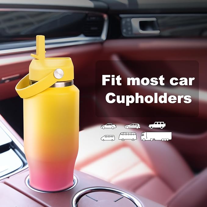 32oz Insulated Water Bottle, Fit in Any Car Cup Holder, Water Bottle with Straw Lids, Stainless Steel Insulated Water Flask Double Wall Leak-proof BPA Free to Keep Cold&Hot - Bloomnest