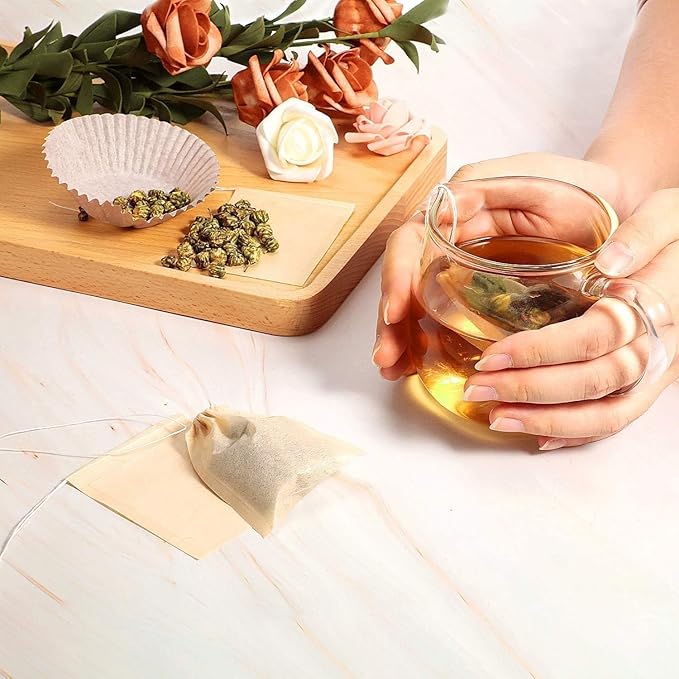 100Pcs Disposable Tea Bags for Loose Leaf Tea, 100% Natural Wood Pulp Paper Material, Empty Unbleached Filter Bags with Drawstring - Bloomnest