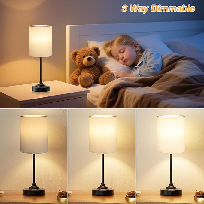 Touch Bedside Table Lamps for Bedroom - 3 Way Dimmable Black Nightstand Lamp, Small Desk Lamp for Office, Living Room, Dorm Room, Reading - Bloomnest