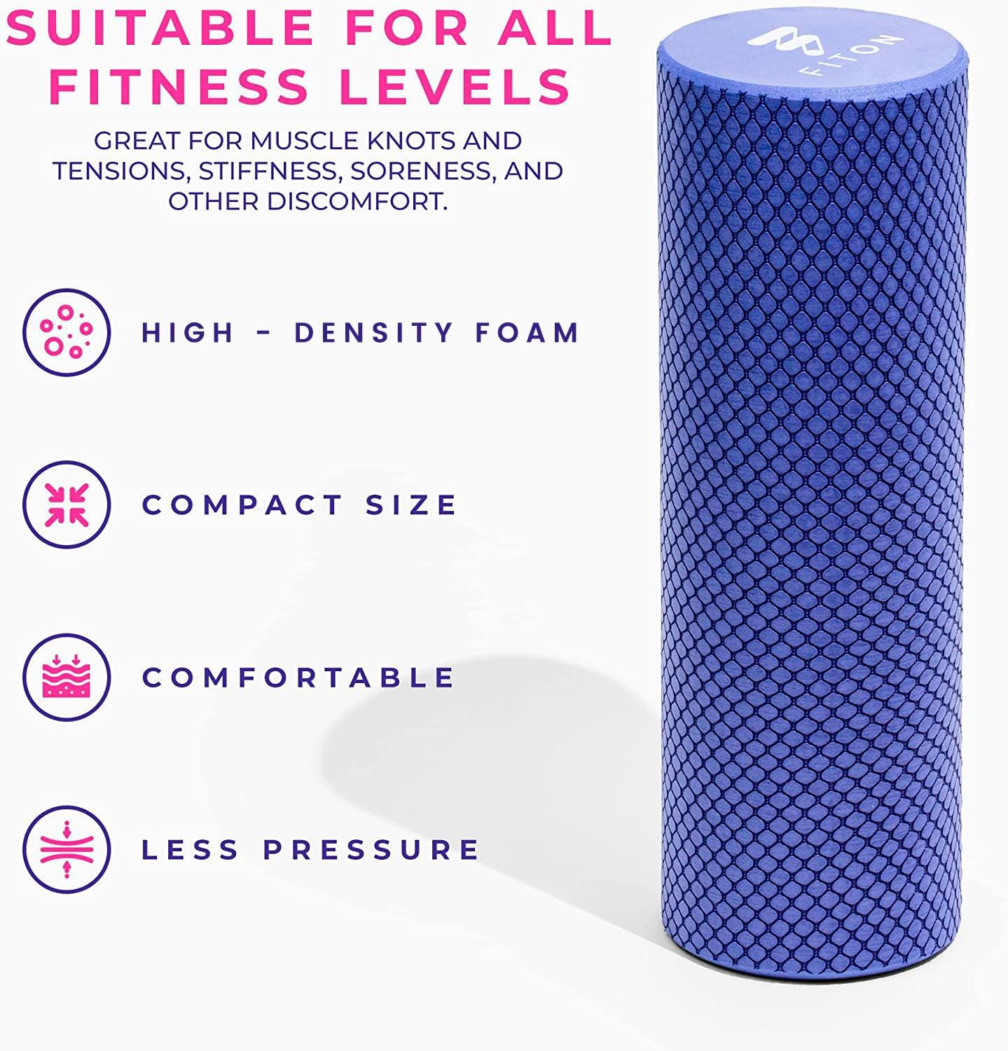 FitOn Recovery Foam Roller - High Density Travel Foam Roller for Muscle Massage and Deep Tissue Relief - Compact and Portable for Exercise, Travel, and Fitness - 12"x4", Purple