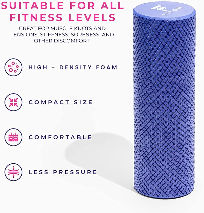 FitOn Recovery Fitness Foam Roller - High Density Travel Exercise Roller for Muscle Recovery, Massage and Deep Tissue Relief - Compact and Portable for Exercise, Travel, and Fitness - 12"x4", Purple - Bloomnest