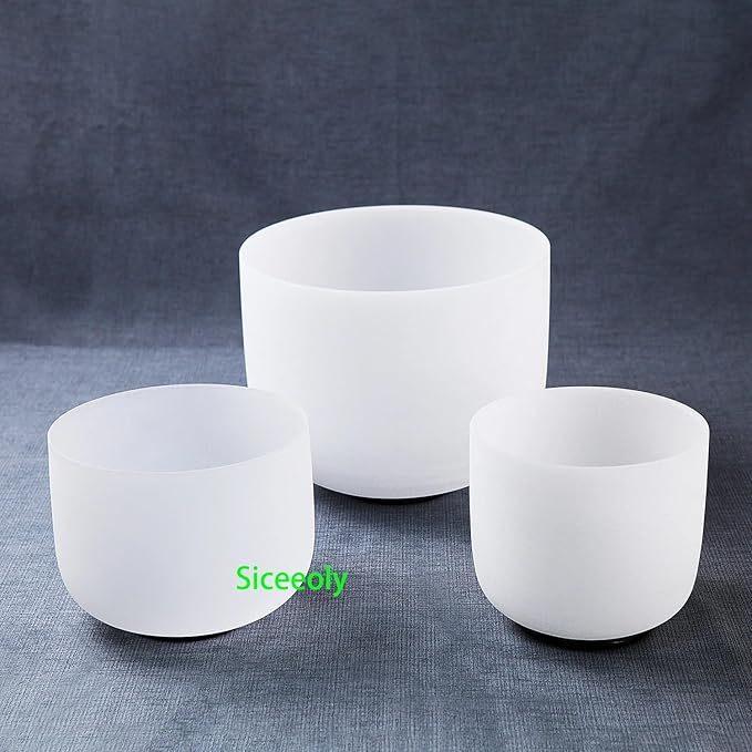 Set of 3 Singing Bowls 432HZ 8-12 inch 8"G 10"E 12"C Frosted Chakra Quartz Crystal Sound Healing Bowls with 1 Travel Carry Case Bag 1 Mallet Suede 1 Striker 3 O-rings - Bloomnest