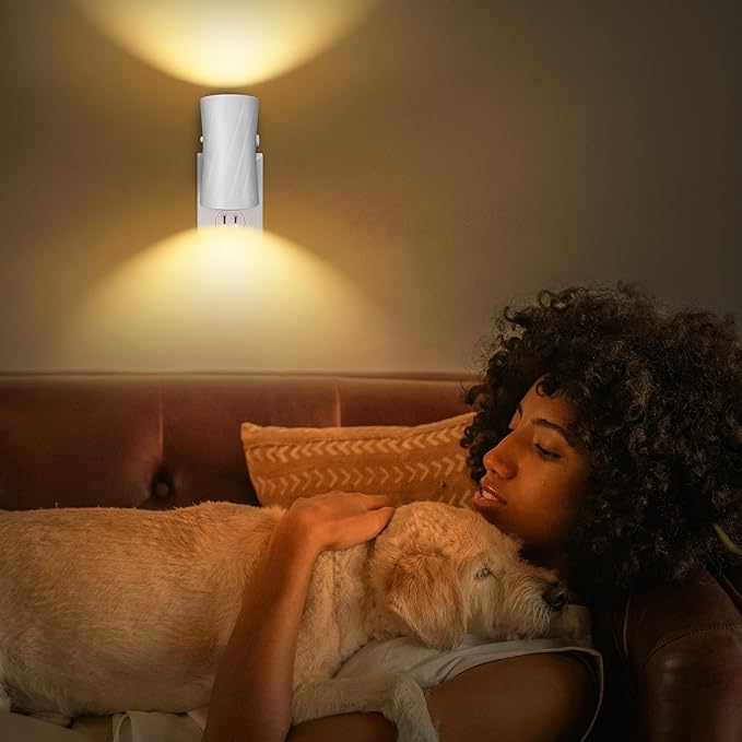 Led Night Lights Plug into Wall, 3000K/5000K Switchable, 2 Pack, Plug in Night Light, 0-100LM Dimmable Night Light, Modern Nightlights, Dusk To Dawn Sensor for Bedroom Bathroom Kitchen Stairs - Bloomnest