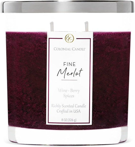Colonial Candle Fine Merlot Scented Candle Jar, Highly Fragranced Candles for Home Scented, Mottled Wax Candle, 2 Wick, 8 oz - Made in The USA - Bloomnest