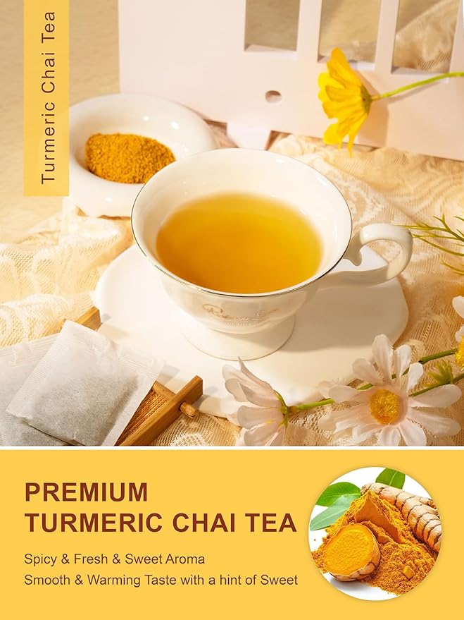 TeeLux Turmeric Chai Tea, Turmeric Tea with Licorice, Cinnamon, Ginger & Green Cardamom, Warming & Spicy Flavor, 100 Count - Bloomnest