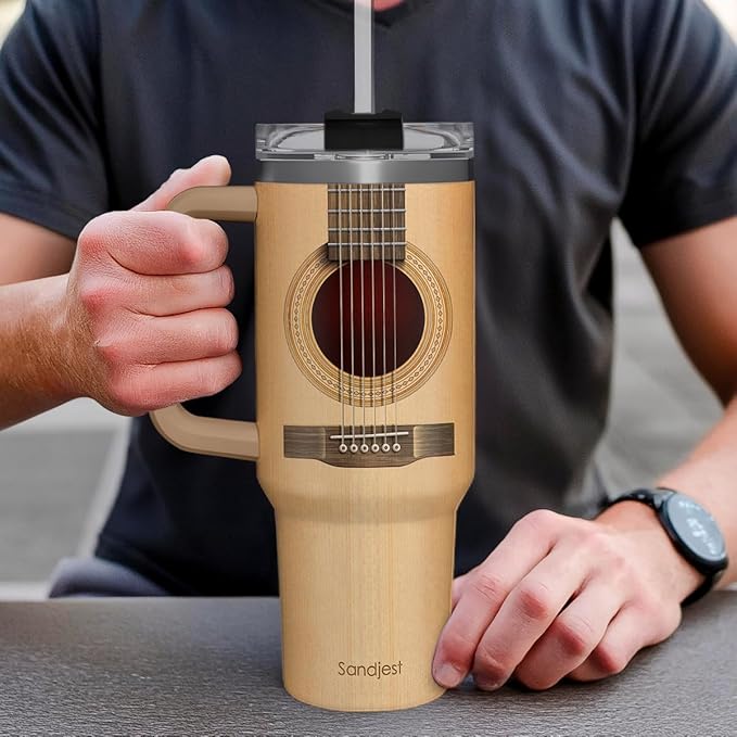 SANDJEST Guitarist Gifts for Men, 40oz Stainless Steel Insulated Coffee Tumbler with Lid & Straw, Travel Cup Gift for Musician Guitar Player, Christmas Birthday - Bloomnest