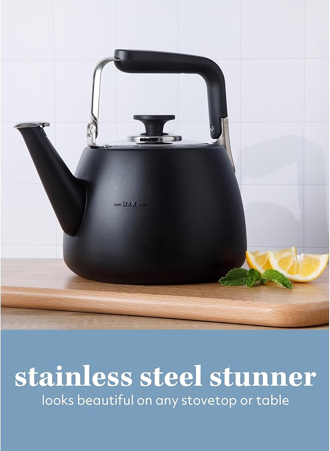 Sur La Table Kitchen Essentials Large 2 QT Heavy Gauge Stainless Steel Tea Kettle - Matte Black - Bloomnest