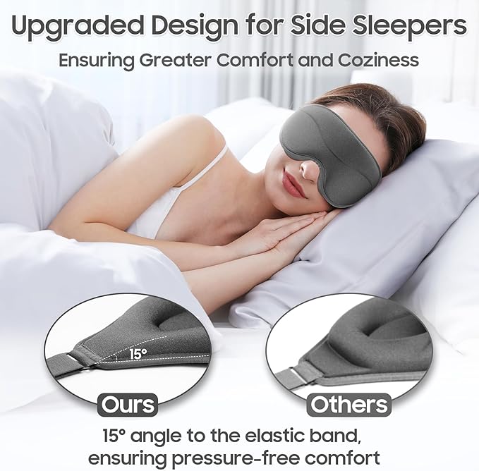 Sleep Mask - Total Blackout 3D Sleeping Mask, Super Lightweight & Silky Soft Eye Mask for Sleeping, Fully Adjustable Fit for Home, Office, Traveling, Meditation, Yoga, Gray - Bloomnest