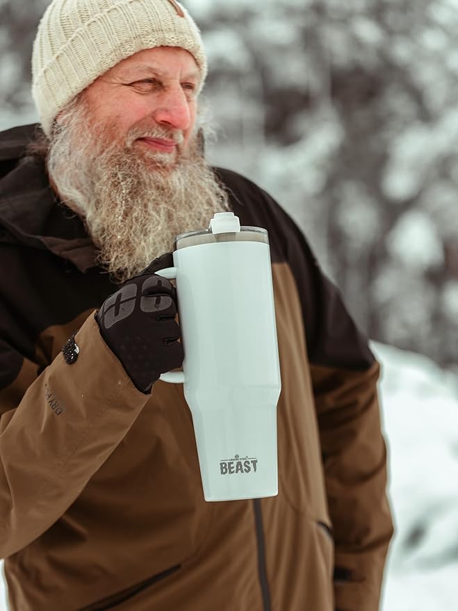 Beast 50 oz Tumbler Stainless Steel Vacuum Insulated Coffee Ice Cup Double Wall Travel Flask (Arctic White) - Bloomnest