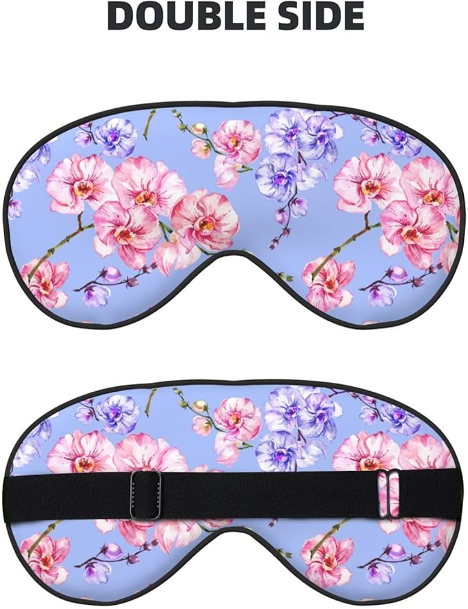 Purple Pink Orchid Flower Sleep Mask - Art Silk, Breathable, Adjustable, Skin Friendly - 4" x 8" - Adult, Floral Pattern - Bloomnest