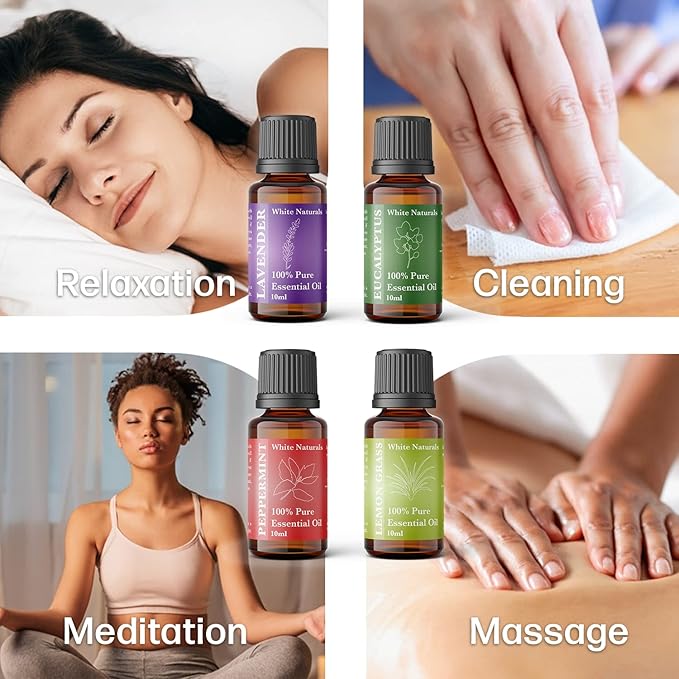Essential oils of 6 kit - Set, 6X10ML Diffuser Fragrance Oils Essential Oil, Sweet orange, Tee Tree, Peppermint, Lemon Grass, Eucalyptus and Lavender - Bloomnest