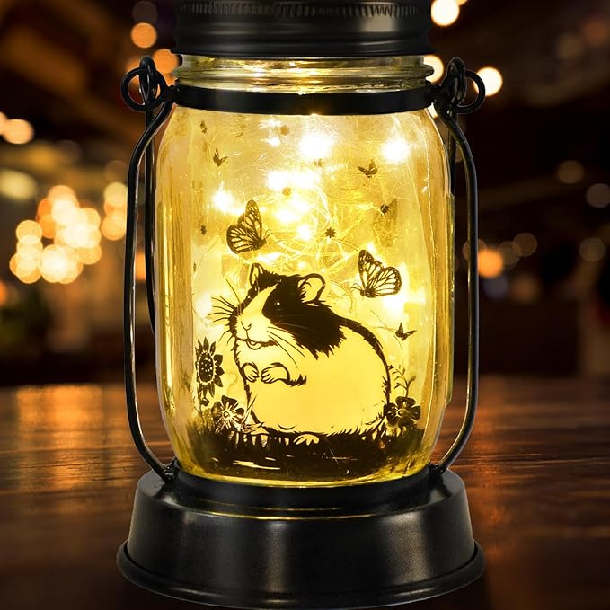 kyoryuger Hamster Gifts for Women/Men Hamster Solar Lanterns Mom Birthday Present Lantern Pet Loss Pet Memorial Lights Solar Garden Decoration Outside for Yard, Patio,Backyard,Porch Torche - Bloomnest