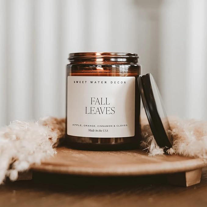 Sweet Water Decor Fall Candles for Home Scented - Hand Poured Soy Wax Autumn Candle with Apple & Cinnamon Scent - 40 Hour Burn Time Long Lasting Fall Candles Soy - Amber Glass Jar for Candle Decor - Bloomnest