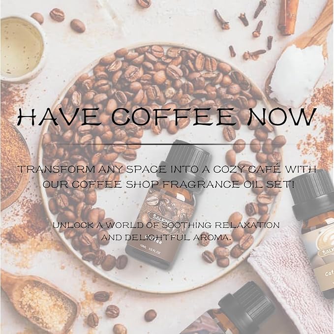 SALKING Coffee Shop Fragrance Oils Set, Premium Essential Oils Set for Diffuser, Scented Oil for Soap & Candle Making - Blueberry Pancakes, Coffee, Café Latte, Hot Chocolate, French Vanilla, Black Tea - Bloomnest