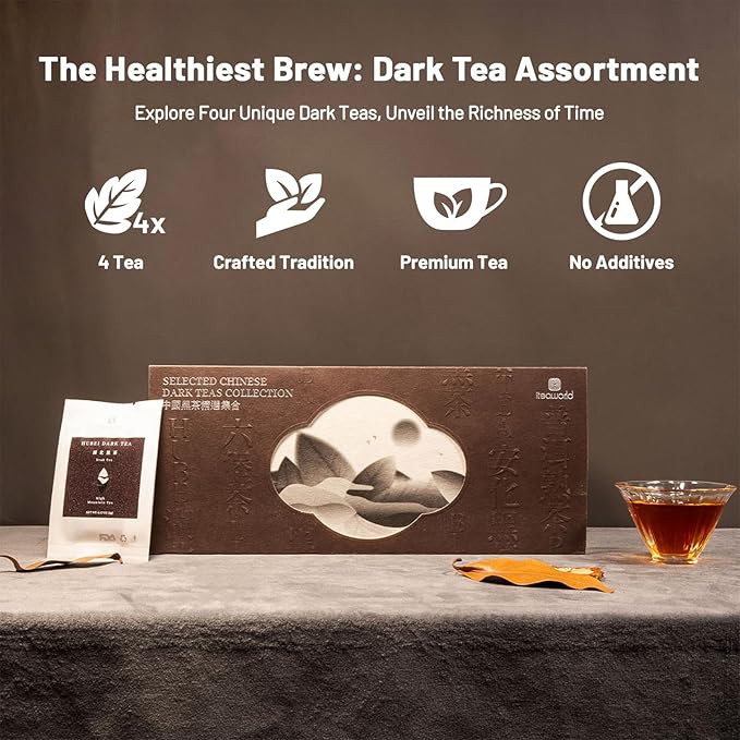 iTeaworld Chinese Dark Tea Sampler, Includes Aged Pu'erh, Liu Bao, Anhua, Hubei, 20 Packs with 20 Biodegradable Tea Bags,Perfect for Daily Relaxation, 3.5oz - Bloomnest