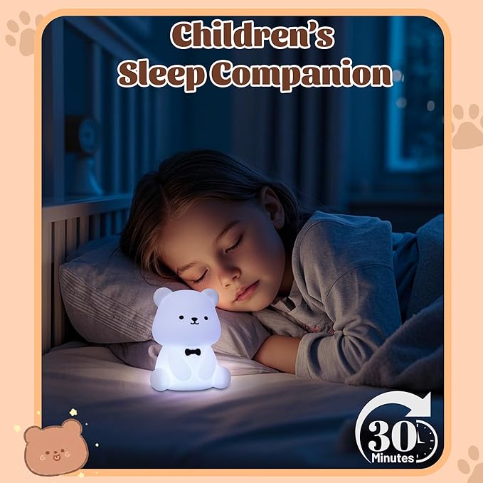 Attivolife Teddy Bear Night Light for Kids, Baby Nursery Beside Silicone Lamp, Protable USB Rechargeable Kids' Bedroom Nightlight with 8 Color Lights, Birthday Christmas Gifts for Girl Boy Children - Bloomnest
