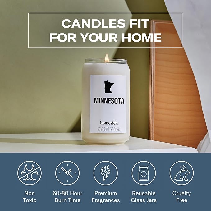 Homesick Scented Candles for Home (Minnesota) - 13.75 oz Long-Lasting Soy Wax Jar Candle for Women & Men for All Occasions, 60-80 Hours Burn Time - Notes of Apple, Maple & Clove - Bloomnest