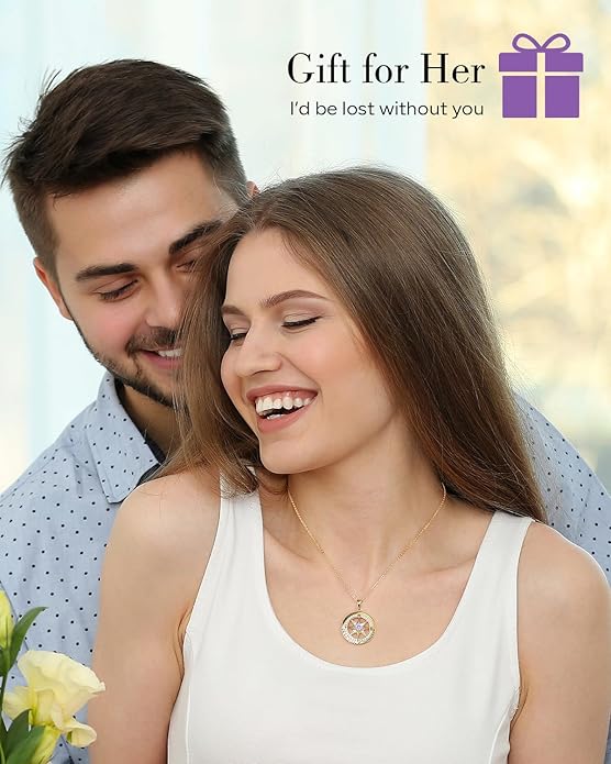S925 Necklace Gift for Wife |Compass Jewelry |Women Anniversary |Sterling Silver |Girlfriend Birthday Gifts for Her Valentines |I'd be Lost without You |Jewel 18K Gold - Bloomnest