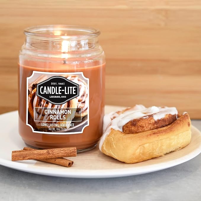 Candle-lite Scented Candles, Cinnamon Rolls Fragrance, One 18 oz. Single-Wick Aromatherapy Candle with 110 Hours of Burn Time, Brown Color - Bloomnest